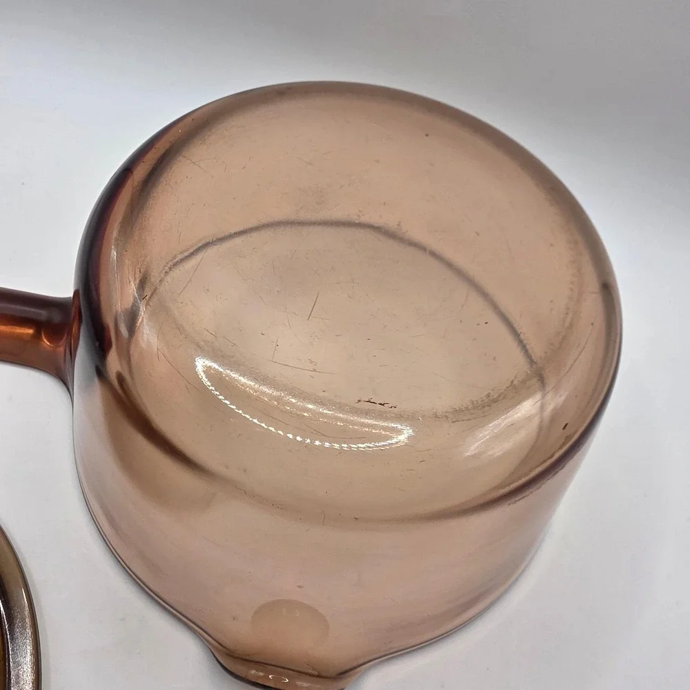 Vintage Pyrex Visions Amber Glass Saucepan with Lid and Pour Spout USA 0.5L 1L